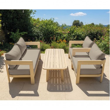 FLORIDA Living Set Σαλόνι Καθιστικό Κήπου-Βεράντας (4τ), Acacia, Μαξιλάρια Cappuccino  146x70x76-76x70x76-130x60x41cm [-Μπεζ-Tortora-Sand-Cappuccino-, -Φυσικό-] [-Ξύλο-, -Ύφασμα-] Ε2366,2