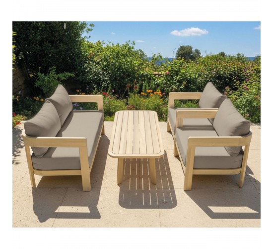 FLORIDA Living Set Σαλόνι Καθιστικό Κήπου-Βεράντας (4τ), Acacia, Μαξιλάρια Cappuccino  146x70x62-76x70x62-130x50x30cm [-Μπεζ-Tortora-Sand-Cappuccino-, -Φυσικό-] [-Ξύλο-, -Ύφασμα-] Ε2366,2