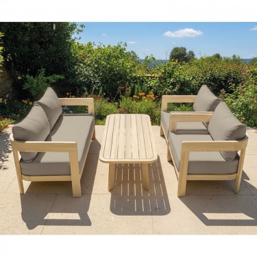 FLORIDA Living Set Σαλόνι Καθιστικό Κήπου-Βεράντας (4τ), Acacia, Μαξιλάρια Cappuccino  146x70x76-76x70x76-130x60x41cm [-Μπεζ-Tortora-Sand-Cappuccino-, -Φυσικό-] [-Ξύλο-, -Ύφασμα-] Ε2366,2