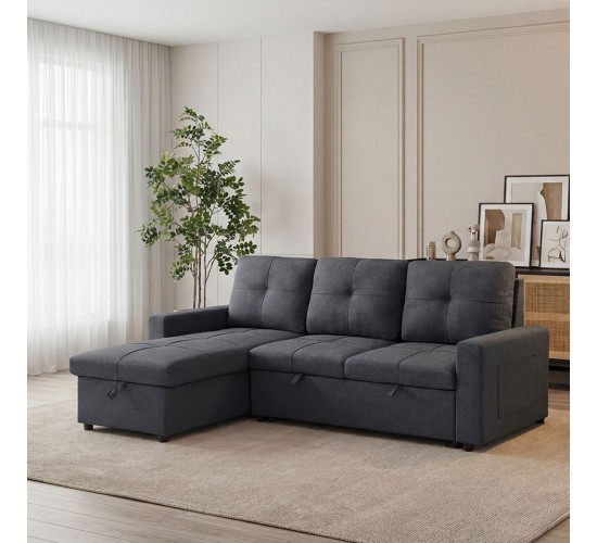 MONTREAL-S Καναπές - Κρεβάτι Γωνία Αναστρέψιμη με Χώρο Αποθήκευσης,Ύφασμα Ανθρακί  215x150x70x89cm Bed:110x195cm [-Ανθρακί-] [-Ύφασμα-] Ε9588,1S