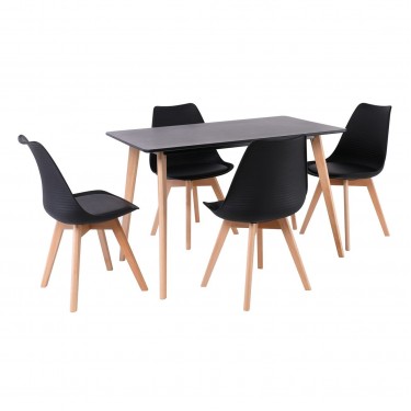 MARTIN Set Τραπεζαρία: Τραπέζι   4 Καρέκλες, MDF Μαύρο - Οξιά Φυσικό, PP Μαύρο  Table:120x70x75 Chair:49x56x82 [-Μαύρο-] [-PP - PC - ABS-, -Ξύλο-] Ε7101,2S