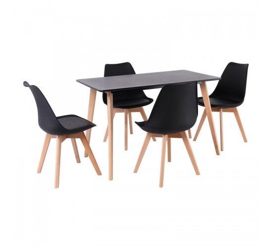MARTIN Set Τραπεζαρία: Τραπέζι   4 Καρέκλες, MDF Μαύρο - Οξιά Φυσικό, PP Μαύρο  Table:120x70x75 Chair:49x56x82 [-Μαύρο-] [-PP - PC - ABS-, -Ξύλο-] Ε7101,2S