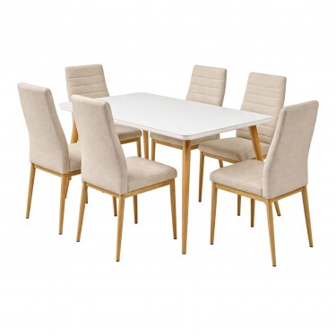 JETTA-UNION Set Τραπεζαρία: Τραπέζι   6 Καρέκλες, Μέταλλο Βαφή Φυσικό, Ύφασμα Μπεζ  Table:130x80x75 Chair:40x50x95 [-Μπεζ-Tortora-Sand-Cappuccino-, -Φυσικό-] [-Μέταλλο-, -Ύφασμα-] ΕΜ966,S6