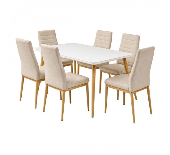 JETTA-UNION Set Τραπεζαρία: Τραπέζι   6 Καρέκλες, Μέταλλο Βαφή Φυσικό, Ύφασμα Μπεζ  Table:130x80x75 Chair:40x50x95 [-Μπεζ-Tortora-Sand-Cappuccino-, -Φυσικό-] [-Μέταλλο-, -Ύφασμα-] ΕΜ966,S6