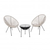 ACAPULCO Set Κήπου - Βεράντας: Τραπέζι 2 Πολυθρόνες, Μέταλλο Μαύρο / Rattan Άσπρο & Μαύρο  Τραπ:Φ50x50cm - Πολ:70x69x81cm [-Άσπρο-, -Μαύρο-] [-Wicker-, -Μέταλλο-] Ε245,12S