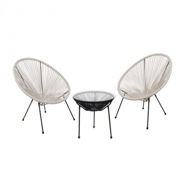 ACAPULCO Set Κήπου - Βεράντας: Τραπέζι 2 Πολυθρόνες, Μέταλλο Μαύρο / Rattan Άσπρο & Μαύρο  Τραπ:Φ50x50cm - Πολ:70x69x81cm [-Άσπρο-, -Μαύρο-] [-Wicker-, -Μέταλλο-] Ε245,12S