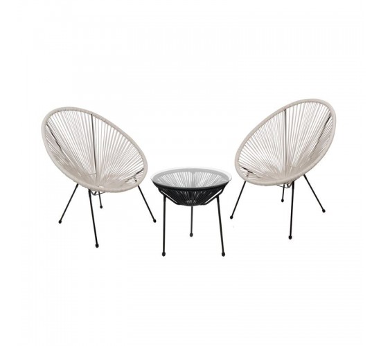 ACAPULCO Set Κήπου - Βεράντας: Τραπέζι 2 Πολυθρόνες, Μέταλλο Μαύρο / Rattan Άσπρο & Μαύρο  Τραπ:Φ50x50cm - Πολ:70x69x81cm [-Άσπρο-, -Μαύρο-] [-Wicker-, -Μέταλλο-] Ε245,12S