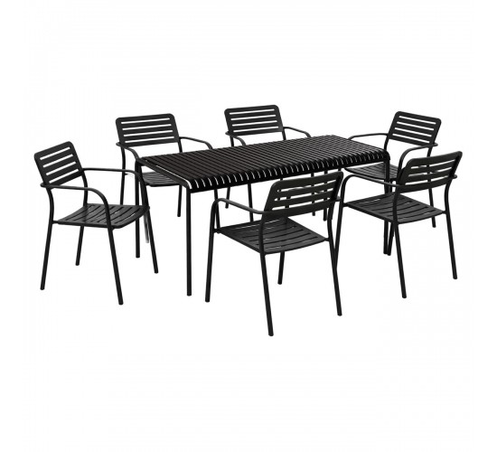 ROMA-MODIAL Set Τραπεζαρία: Τραπέζι   6 Πολυθρόνες, Μέταλλο Μαύρο  Table:159x80x75 Armch:56x55x80 [-Μαύρο-] [-Μέταλλο-] Ε527,1S