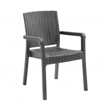 LORA Pro Πολυθρόνα Κήπου - Βεράντας Στοιβαζόμενη, PP-UV (Rattan Look) Ανθρακί  57x60x86cm [-Ανθρακί-] [-PP - PC - ABS-] Ε3030,3