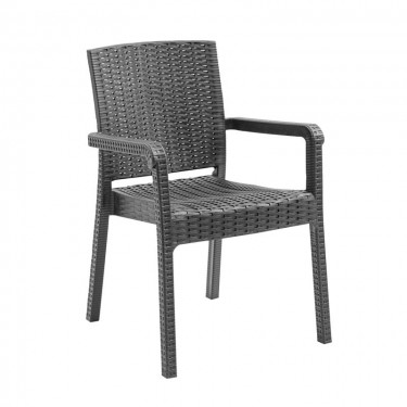 LORA Pro Πολυθρόνα Κήπου - Βεράντας Στοιβαζόμενη, PP-UV (Rattan Look) Ανθρακί  57x60x86cm [-Ανθρακί-] [-PP - PC - ABS-] Ε3030,3