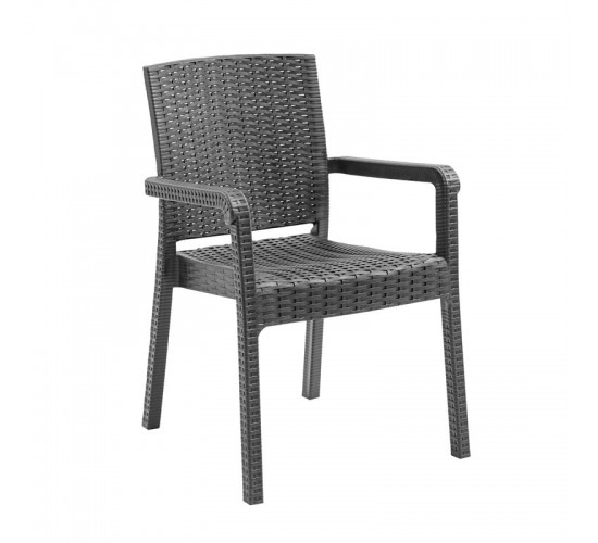 LORA Pro Πολυθρόνα Κήπου - Βεράντας Στοιβαζόμενη, PP-UV (Rattan Look) Ανθρακί  55x57x86cm [-Ανθρακί-] [-PP - PC - ABS-] Ε3030,3