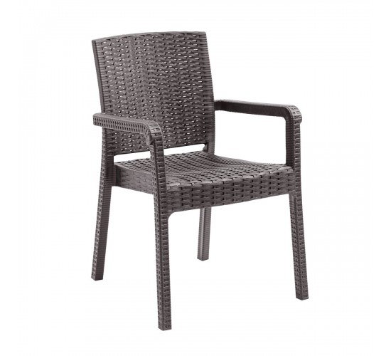 LORA Pro Πολυθρόνα Κήπου - Βεράντας Στοιβαζόμενη, PP-UV (Rattan Look) Καφέ  55x57x86cm [-Καφέ-] [-PP - PC - ABS-] Ε3030,4