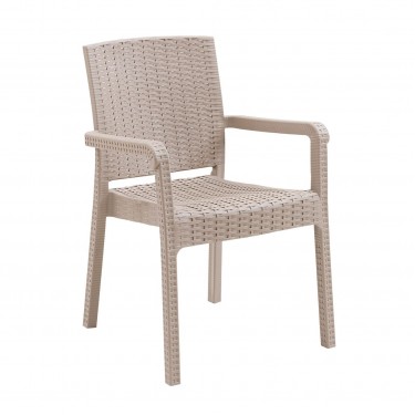 LORA Pro Πολυθρόνα Κήπου - Βεράντας Στοιβαζόμενη, PP-UV (Rattan Look) Cappuccino  57x60x86cm [-Μπεζ-Tortora-Sand-Cappuccino-] [-PP - PC - ABS-] Ε3030,1