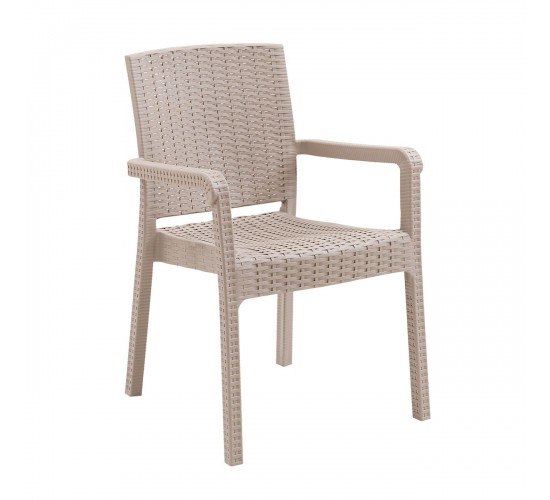 LORA Pro Πολυθρόνα Κήπου - Βεράντας Στοιβαζόμενη, PP-UV (Rattan Look) Cappuccino  57x60x86cm [-Μπεζ-Tortora-Sand-Cappuccino-] [-PP - PC - ABS-] Ε3030,1