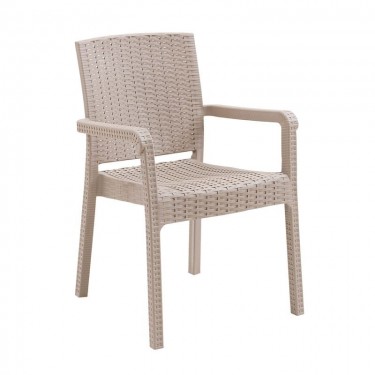 LORA Pro Πολυθρόνα Κήπου - Βεράντας Στοιβαζόμενη, PP-UV (Rattan Look) Cappuccino  57x60x86cm [-Μπεζ-Tortora-Sand-Cappuccino-] [-PP - PC - ABS-] Ε3030,1