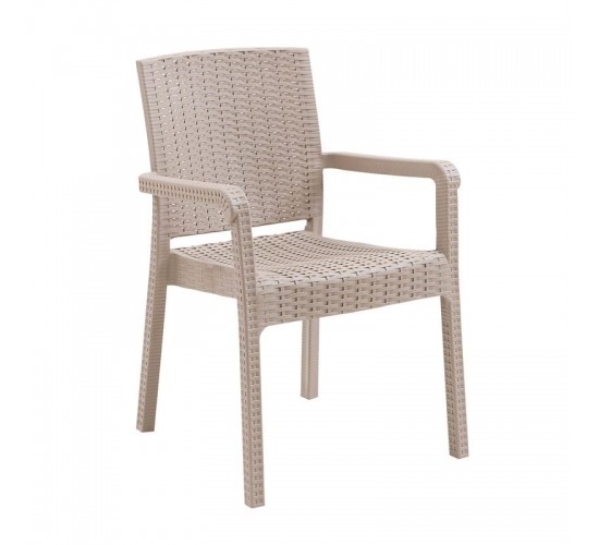 LORA Pro Πολυθρόνα Κήπου - Βεράντας Στοιβαζόμενη, PP-UV (Rattan Look) Cappuccino  57x60x86cm [-Μπεζ-Tortora-Sand-Cappuccino-] [-PP - PC - ABS-] Ε3030,1