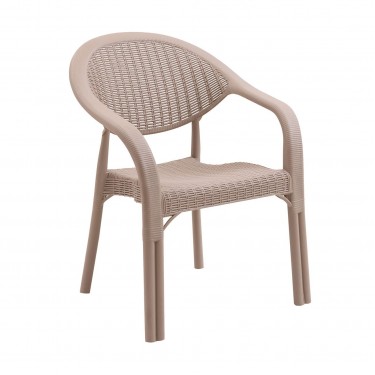 BAMBOO Pro Πολυθρόνα Κήπου - Βεράντας Στοιβαζόμενη, PP-UV (Rattan Look) Cappuccino  63x61x81cm [-Μπεζ-Tortora-Sand-Cappuccino-] [-PP - PC - ABS-] Ε3032,1
