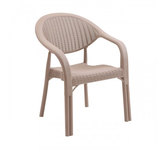 BAMBOO Pro Πολυθρόνα Κήπου - Βεράντας Στοιβαζόμενη, PP-UV (Rattan Look) Cappuccino  63x61x81cm [-Μπεζ-Tortora-Sand-Cappuccino-] [-PP - PC - ABS-] Ε3032,1