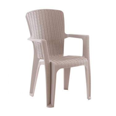 SIDE Πολυθρόνα Κήπου-Βεράντας Στοιβαζόμενη, (Rattan Look) PP-UV Απόχρωση Cappuccino  59x61x89cm [-Μπεζ-Tortora-Sand-Cappuccino-] [-PP - PC - ABS-] Ε3031,1