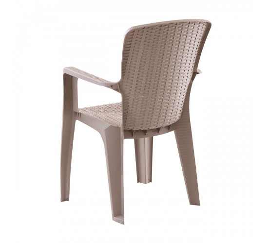 SIDE Πολυθρόνα Κήπου-Βεράντας Στοιβαζόμενη, (Rattan Look) PP-UV Απόχρωση Cappuccino  59x61x89cm [-Μπεζ-Tortora-Sand-Cappuccino-] [-PP - PC - ABS-] Ε3031,1