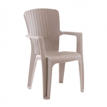 SIDE Πολυθρόνα Κήπου-Βεράντας Στοιβαζόμενη, (Rattan Look) PP-UV Απόχρωση Cappuccino  59x61x89cm [-Μπεζ-Tortora-Sand-Cappuccino-] [-PP - PC - ABS-] Ε3031,1