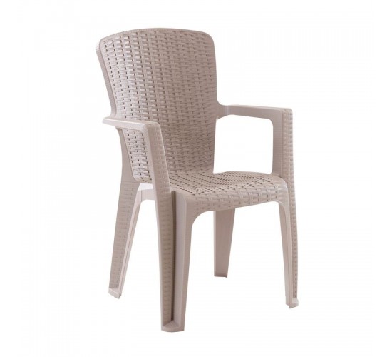 SIDE Πολυθρόνα Κήπου-Βεράντας Στοιβαζόμενη, (Rattan Look) PP-UV Απόχρωση Cappuccino  59x61x89cm [-Μπεζ-Tortora-Sand-Cappuccino-] [-PP - PC - ABS-] Ε3031,1