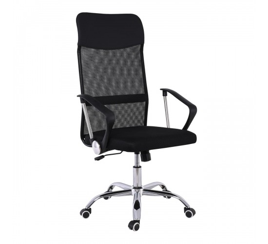 BF2400-W Πολυθρόνα Γραφείου Διευθυντή, Βάση Χρώμιο, Pu Μαύρο, Mesh Μαύρο  60x58x110/120cm [-Μαύρο-] [-PU - PVC-, -Ύφασμα Mesh-] ΕΟ502,1W