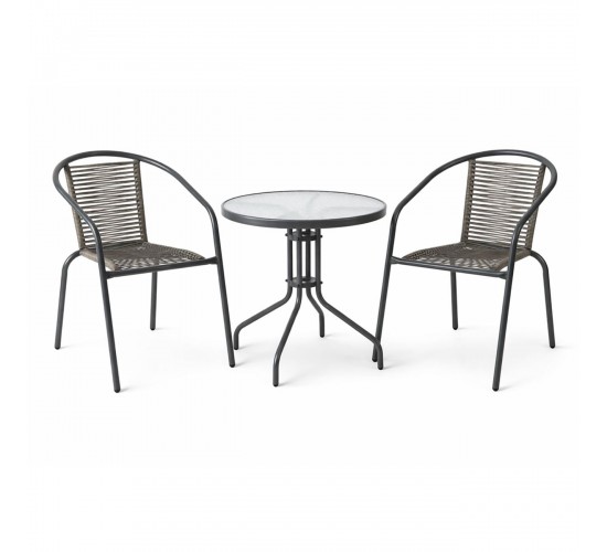 MIKA Set Κήπου - Βεράντας: Τραπέζι   2 Πολυθρόνες Μέταλλο Βαφή Ανθρακί, PE Rattan Γκρι  Table:Φ60x70 Chair:54x69x73cm [-Ανθρακί-, -Γκρι-] [-Wicker-, -Μέταλλο-] Ε2390,2S