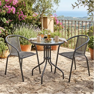 MIKA Set Κήπου - Βεράντας: Τραπέζι   2 Πολυθρόνες Μέταλλο Βαφή Ανθρακί, PE Rattan Γκρι  Table:Φ60x70 Chair:54x69x73cm [-Ανθρακί-, -Γκρι-] [-Wicker-, -Μέταλλο-] Ε2390,2S