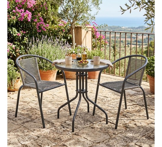 MIKA Set Κήπου - Βεράντας: Τραπέζι   2 Πολυθρόνες Μέταλλο Βαφή Ανθρακί, PE Rattan Γκρι  Table:Φ60x70 Chair:54x69x73cm [-Ανθρακί-, -Γκρι-] [-Wicker-, -Μέταλλο-] Ε2390,2S