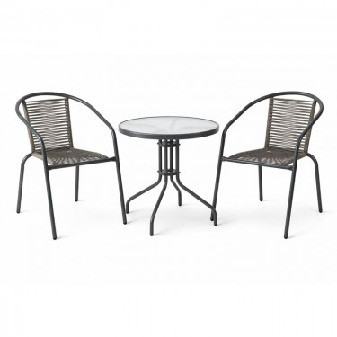 MIKA Set Κήπου - Βεράντας: Τραπέζι   2 Πολυθρόνες Μέταλλο Βαφή Ανθρακί, PE Rattan Γκρι  Table:Φ60x70 Chair:54x69x73cm [-Ανθρακί-, -Γκρι-] [-Wicker-, -Μέταλλο-] Ε2390,2S
