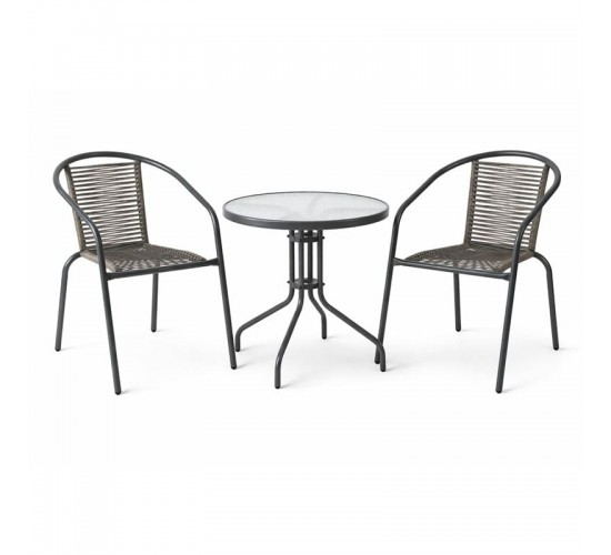 MIKA Set Κήπου - Βεράντας: Τραπέζι   2 Πολυθρόνες Μέταλλο Βαφή Ανθρακί, PE Rattan Γκρι  Table:Φ60x70 Chair:54x69x73cm [-Ανθρακί-, -Γκρι-] [-Wicker-, -Μέταλλο-] Ε2390,2S