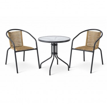 MIKA Set Κήπου - Βεράντας: Τραπέζι   2 Πολυθρόνες Μέταλλο Βαφή Ανθρακί, PE Rattan Φυσικό  Table:Φ60x70 Chair:54x69x73cm [-Ανθρακί-, -Φυσικό-] [-Wicker-, -Μέταλλο-] Ε2390,1S