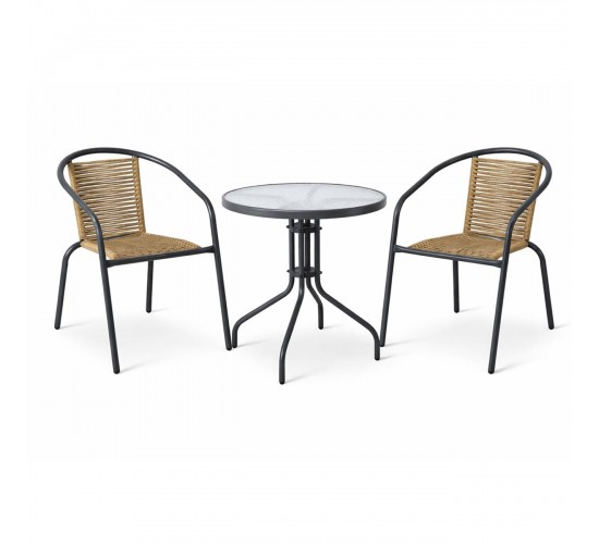 MIKA Set Κήπου - Βεράντας: Τραπέζι   2 Πολυθρόνες Μέταλλο Βαφή Ανθρακί, PE Rattan Φυσικό  Table:Φ60x70 Chair:54x69x73cm [-Ανθρακί-, -Φυσικό-] [-Wicker-, -Μέταλλο-] Ε2390,1S
