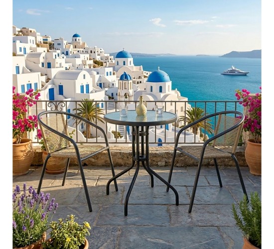 MIKA Set Κήπου - Βεράντας: Τραπέζι   2 Πολυθρόνες Μέταλλο Βαφή Ανθρακί, PE Rattan Φυσικό  Table:Φ60x70 Chair:54x69x73cm [-Ανθρακί-, -Φυσικό-] [-Wicker-, -Μέταλλο-] Ε2390,1S