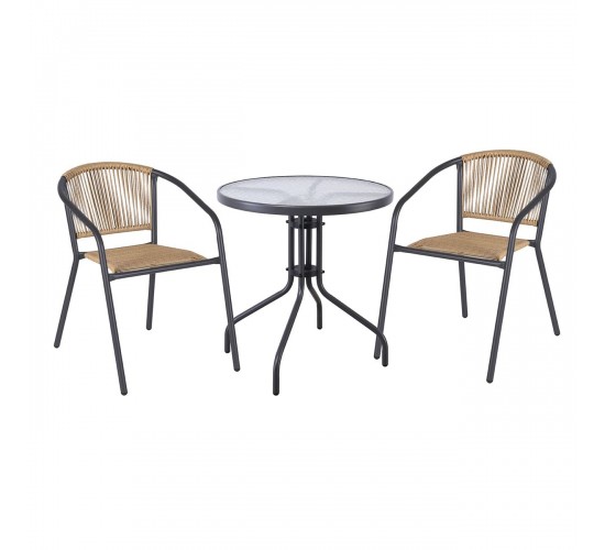 PATTY Set Κήπου - Βεράντας: Τραπέζι   2 Πολυθρόνες Μέταλλο Βαφή Ανθρακί, PE Rattan Φυσικό  Table:Φ60x70 Chair:54x69x73cm [-Ανθρακί-, -Φυσικό-] [-Wicker-, -Μέταλλο-] Ε2391,1S