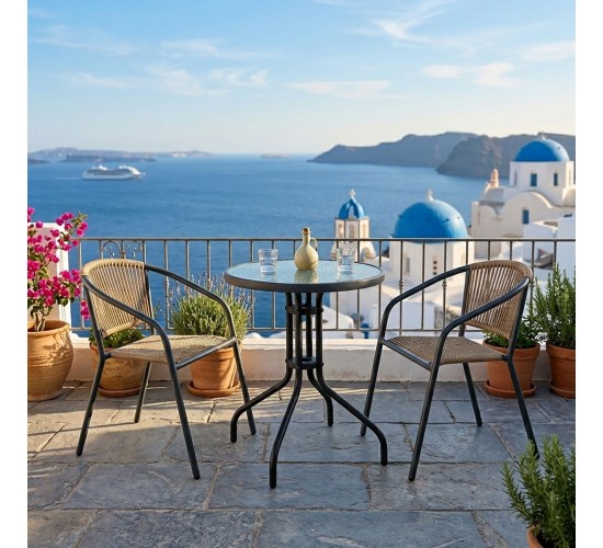 PATTY Set Κήπου - Βεράντας: Τραπέζι   2 Πολυθρόνες Μέταλλο Βαφή Ανθρακί, PE Rattan Φυσικό  Table:Φ60x70 Chair:54x69x73cm [-Ανθρακί-, -Φυσικό-] [-Wicker-, -Μέταλλο-] Ε2391,1S