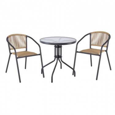 PATTY Set Κήπου - Βεράντας: Τραπέζι   2 Πολυθρόνες Μέταλλο Βαφή Ανθρακί, PE Rattan Φυσικό  Table:Φ60x70 Chair:54x69x73cm [-Ανθρακί-, -Φυσικό-] [-Wicker-, -Μέταλλο-] Ε2391,1S