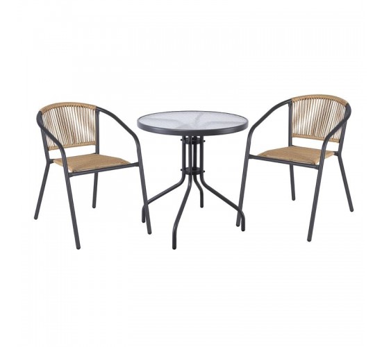 PATTY Set Κήπου - Βεράντας: Τραπέζι   2 Πολυθρόνες Μέταλλο Βαφή Ανθρακί, PE Rattan Φυσικό  Table:Φ60x70 Chair:54x69x73cm [-Ανθρακί-, -Φυσικό-] [-Wicker-, -Μέταλλο-] Ε2391,1S