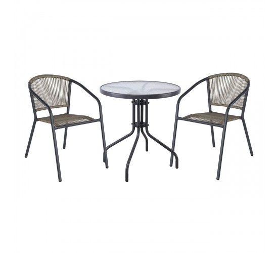 PATTY Set Κήπου - Βεράντας: Τραπέζι   2 Πολυθρόνες Μέταλλο Βαφή Ανθρακί, PE Rattan Γκρι  Table:Φ60x70 Chair:54x69x73cm [-Ανθρακί-, -Γκρι-] [-Wicker-, -Μέταλλο-] Ε2391,2S