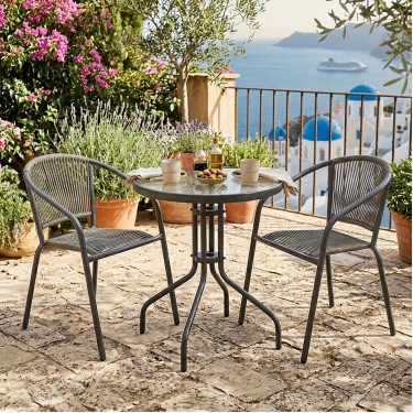 PATTY Set Κήπου - Βεράντας: Τραπέζι   2 Πολυθρόνες Μέταλλο Βαφή Ανθρακί, PE Rattan Γκρι  Table:Φ60x70 Chair:54x69x73cm [-Ανθρακί-, -Γκρι-] [-Wicker-, -Μέταλλο-] Ε2391,2S