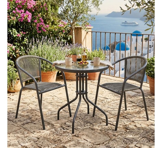 PATTY Set Κήπου - Βεράντας: Τραπέζι   2 Πολυθρόνες Μέταλλο Βαφή Ανθρακί, PE Rattan Γκρι  Table:Φ60x70 Chair:54x69x73cm [-Ανθρακί-, -Γκρι-] [-Wicker-, -Μέταλλο-] Ε2391,2S