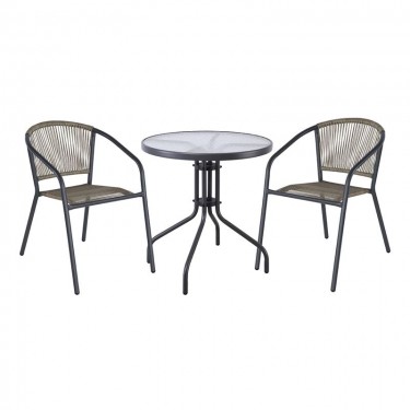 PATTY Set Κήπου - Βεράντας: Τραπέζι   2 Πολυθρόνες Μέταλλο Βαφή Ανθρακί, PE Rattan Γκρι  Table:Φ60x70 Chair:54x69x73cm [-Ανθρακί-, -Γκρι-] [-Wicker-, -Μέταλλο-] Ε2391,2S