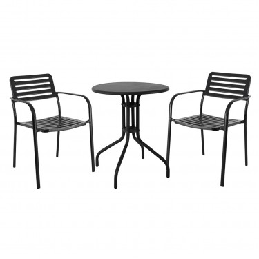 ROMA Set Κήπου-Βεράντας: Τραπέζι   2 Πολυθρόνες, Μέταλλο Βαφή Μαύρο  Table: Φ60cm Chair: 56x55x80cm [-Μαύρο-] [-Μέταλλο-] Ε527,S