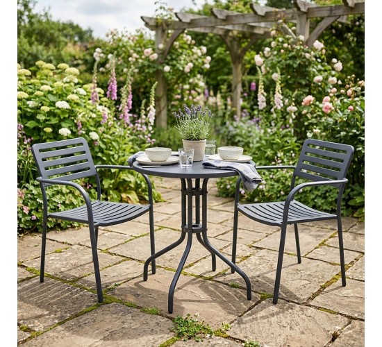 ROMA Set Κήπου-Βεράντας: Τραπέζι   2 Πολυθρόνες, Μέταλλο Βαφή Μαύρο  Table: Φ60cm Chair: 56x55x80cm [-Μαύρο-] [-Μέταλλο-] Ε527,S