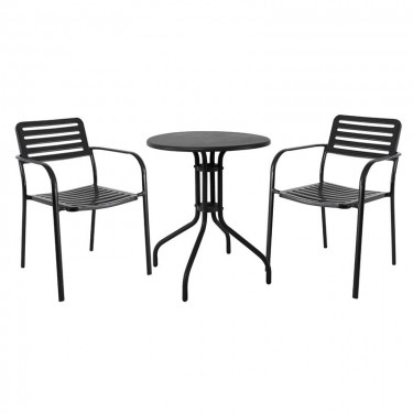 ROMA Set Κήπου-Βεράντας: Τραπέζι   2 Πολυθρόνες, Μέταλλο Βαφή Μαύρο  Table: Φ60cm Chair: 56x55x80cm [-Μαύρο-] [-Μέταλλο-] Ε527,S