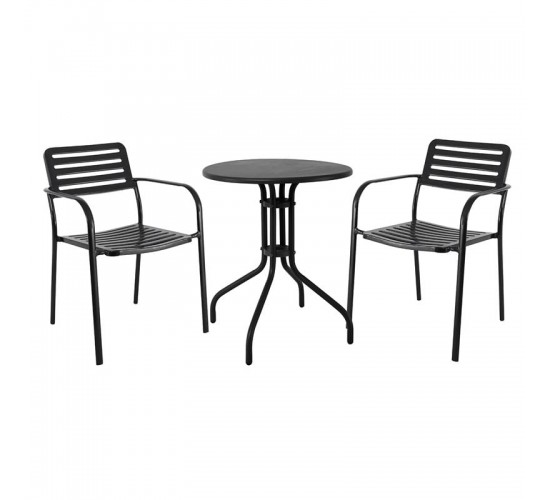 ROMA Set Κήπου-Βεράντας: Τραπέζι   2 Πολυθρόνες, Μέταλλο Βαφή Μαύρο  Table: Φ60cm Chair: 56x55x80cm [-Μαύρο-] [-Μέταλλο-] Ε527,S