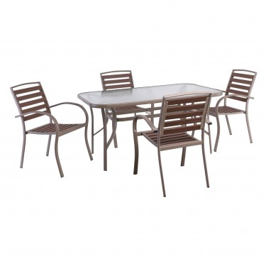 SERRANO-RIO Set Κήπου: Τραπέζι   4 Πολυθρόνες, Μέταλλο Βαφή Beige, Polywood Καρυδί  Table:150x90x71 Chair:56x64x88 [-Καρυδί-, -Μπεζ-Tortora-Sand-Cappuccino-] [-Polywood-, -Μέταλλο-] Ε6892,S