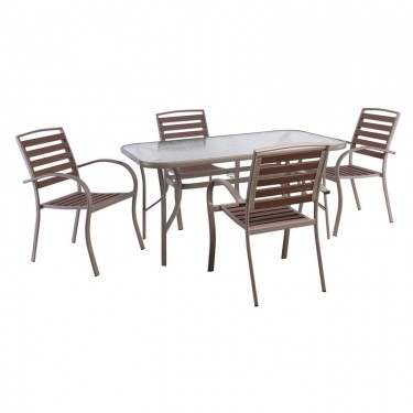 SERRANO-RIO Set Κήπου: Τραπέζι   4 Πολυθρόνες, Μέταλλο Βαφή Beige, Polywood Καρυδί  Table:150x90x71 Chair:56x64x88 [-Καρυδί-, -Μπεζ-Tortora-Sand-Cappuccino-] [-Polywood-, -Μέταλλο-] Ε6892,S