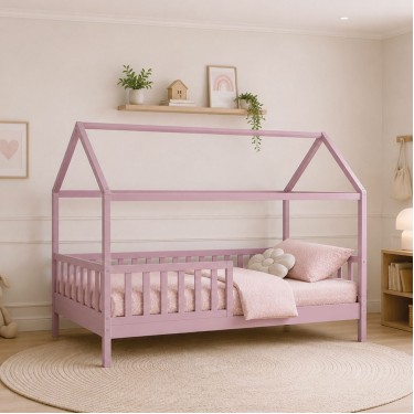 DREAM τ.Montessori Παιδικό Κρεβάτι με Στρώμα 90x190/19cm, Ξύλο Πεύκου Απόχρωση Ροζ  197x97x132cm [-Άσπρο-, -Ροζ-] [-Spring/Διπλής Όψης-, -Ξύλο-] ΕΚ701,2S
